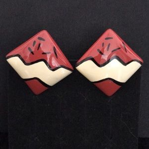 Vintage 80’s Plastic Abstract Square Pierced Earrings